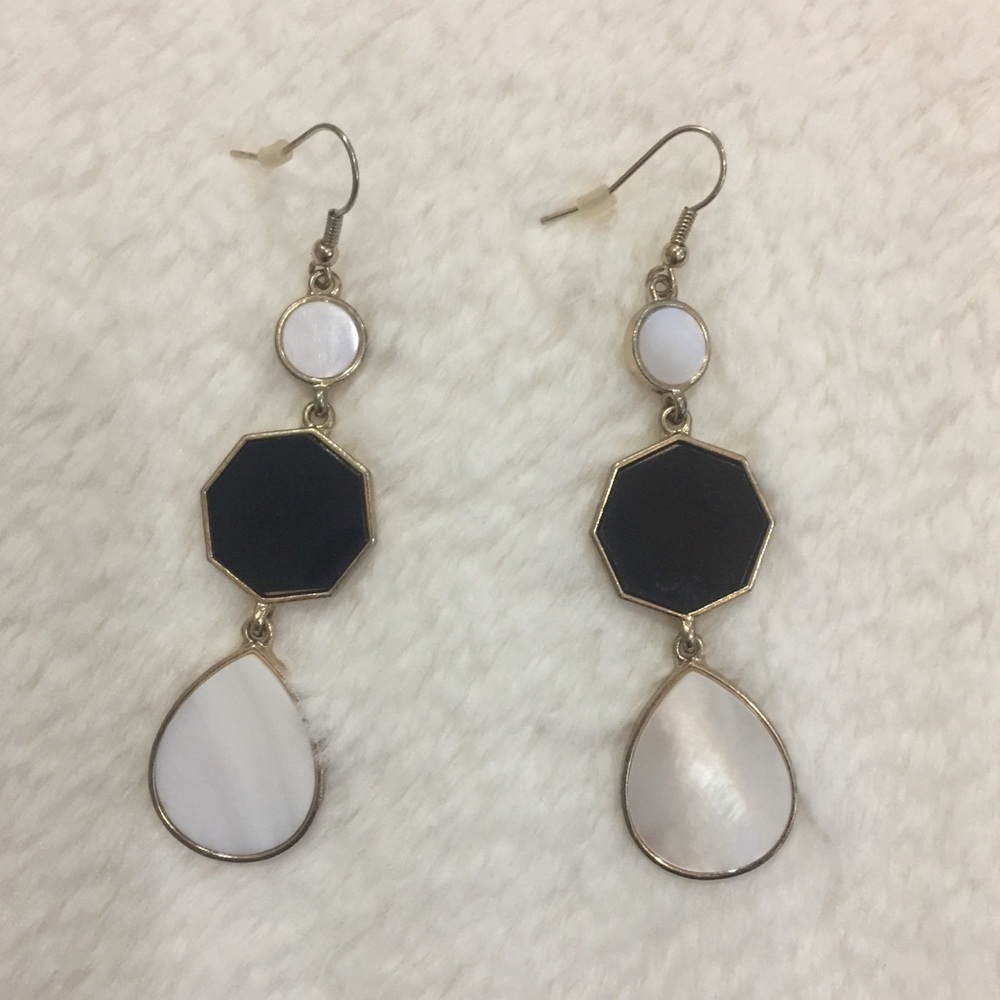 Black and White Opal Drop Earrings